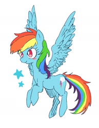 Size: 1076x1396 | Tagged: safe, artist:nota_mano, imported from derpibooru, rainbow dash, pegasus, pony, blush sticker, blushing, dock, female, mare, no pupils, simple background, solo, spread wings, stars, white background, wings