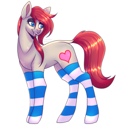 Size: 4653x4598 | Tagged: safe, artist:tuzz-arts, imported from derpibooru, oc, oc only, oc:ponepony, earth pony, pony, blue eyes, clothes, dock, eyeshadow, female, heart, makeup, simple background, socks, solo, striped socks, transparent background