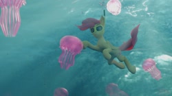Size: 1280x719 | Tagged: safe, artist:fluffyrescent, imported from derpibooru, fluttershy, jellyfish, pegasus, pony, 3d, blender, cute, dive mask, ocean, scuba diving, scuba mask, shyabetes, snorkeling, solo, swimming, that pony sure does love animals, that pony sure loves nature, underwater, water, watershy