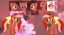 Size: 1024x558 | Tagged: safe, artist:cobaltthefox, artist:selenaede, artist:spiritualpresence, imported from derpibooru, oc, oc only, oc:peach blossom, pegasus, pony, base used, colored wings, cutie mark, female, flower, freckles, mare, neckerchief, offspring, parent:big macintosh, parent:fluttershy, parents:fluttermac, pegasus oc, reference sheet, solo, wings
