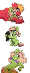 Size: 603x1437 | Tagged: safe, artist:celestial-rainstorm, imported from derpibooru, big macintosh, oc, oc:chrysanthemum, dog, pony, unicorn, father and child, father and daughter, female, filly, male, mare, offspring, parent:big macintosh, parent:sugar belle, parents:sugarmac, simple background, unshorn fetlocks, white background
