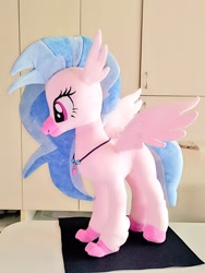 Size: 768x1024 | Tagged: safe, artist:nekokevin, imported from derpibooru, silverstream, classical hippogriff, hippogriff, female, irl, jewelry, necklace, photo, plushie, smiling, solo, spread wings, wings