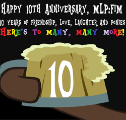 Size: 1780x1694 | Tagged: safe, artist:mellow91, oc, oc:mellow rhythm, anniversary, cider, happy birthday mlp:fim, hoof hold, mlp fim's tenth anniversary, mug, text, vector