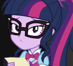 Size: 1126x1026 | Tagged: safe, imported from derpibooru, screencap, sci-twi, twilight sparkle, equestria girls, movie magic, spoiler:eqg specials, cropped, cute, lidded eyes, looking at you, solo, unamused