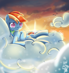 Size: 1920x2050 | Tagged: safe, artist:melanyschaffer, artist:opal_radiance, imported from derpibooru, rainbow dash, pegasus, pony, cloud, female, leaning back, mare, on a cloud, sad, scenery, sitting, sky, solo, sunset