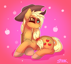 Size: 1563x1419 | Tagged: safe, artist:aaa-its-spook, imported from derpibooru, applejack, earth pony, pony, female, mare, one eye closed, solo, wink