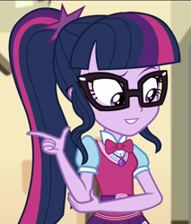 Size: 920x1080 | Tagged: safe, edit, edited screencap, editor:mycarhasamoustache, imported from derpibooru, screencap, sci-twi, twilight sparkle, equestria girls, movie magic, spoiler:eqg specials, cropped, smile edit, solo