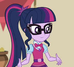 Size: 1180x1066 | Tagged: safe, edit, edited screencap, editor:mycarhasamoustache, imported from derpibooru, screencap, sci-twi, twilight sparkle, equestria girls, movie magic, spoiler:eqg specials, cropped, cute, smile edit, solo, twiabetes