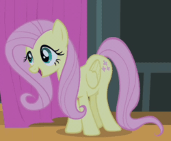 Size: 464x382 | Tagged: safe, imported from derpibooru, screencap, fluttershy, pony, filli vanilli, animated, butt, butt shake, cute, eyes closed, female, gif, happy, mare, open mouth, plot, shyabetes, singing, smiling, solo