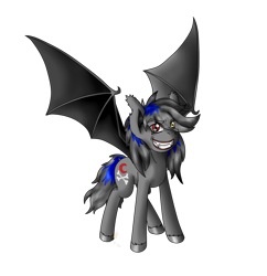 Size: 1006x1041 | Tagged: safe, artist:midnightfire1222, imported from derpibooru, oc, oc only, oc:bone crusher, bat pony, pony, commission, fangs, insanity, simple background, solo, transparent background