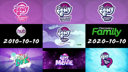 Size: 3830x2160 | Tagged: safe, imported from derpibooru, screencap, equestria girls, equestria girls series, my little pony: pony life, my little pony: the movie, spoiler:mlp friendship is forever, a decade of pony - my little pony: friendship is magic, discovery family logo, equestria girls logo, friendship is forever:new mlp series, g4.5, happy birthday mlp:fim, hub logo, logo, mlp fim's tenth anniversary, pony history, pony life logo, the hub