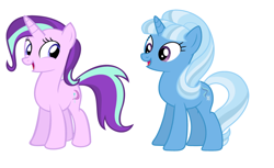 Size: 1036x633 | Tagged: safe, artist:rachelj07, imported from derpibooru, starlight glimmer, trixie, hairstyle swap