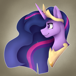 Size: 1500x1500 | Tagged: safe, artist:sursiq, imported from derpibooru, twilight sparkle, alicorn, pony, the last problem, bust, canon, crown, eyelashes, female, happy birthday mlp:fim, horn, jewelry, lineless, mlp fim's tenth anniversary, princess twilight 2.0, regalia, solo, twilight sparkle (alicorn)