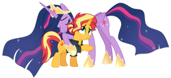 Size: 1024x473 | Tagged: safe, artist:emeraldblast63, imported from derpibooru, sunset shimmer, twilight sparkle, alicorn, pony, unicorn, the last problem, anniversary, deleted scene, duo, duo female, female, happy birthday mlp:fim, hug, mare, mlp fim's tenth anniversary, older, older sunset, older twilight, princess twilight 2.0, reunion, simple background, transparent background, twilight sparkle (alicorn)