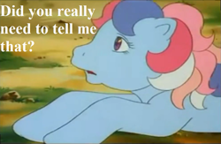 Size: 959x625 | Tagged: safe, edit, edited screencap, imported from derpibooru, screencap, sweet stuff, my little pony 'n friends, sweet stuff and the treasure hunt, g1, reaction image, speech, talking, too much information