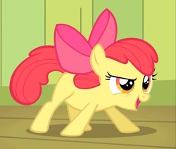 Size: 1271x1080 | Tagged: safe, imported from derpibooru, screencap, apple bloom, pony, somepony to watch over me, confident, crouching, cute, female, filly, narrowed eyes, open mouth, smiling, solo