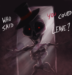 Size: 1570x1632 | Tagged: safe, artist:t72b, imported from derpibooru, 2spooky, anniversary, blocking, bone, community related, doorway, glowing eyes, happy birthday mlp:fim, hat, mlp fim's tenth anniversary, mr. bones, mr. bones' wild ride, skeleton, spooky, the ride never ends, top hat