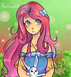 Size: 1000x1080 | Tagged: safe, artist:emidaweird, imported from derpibooru, angel bunny, fluttershy, rabbit, equestria girls, equestria girls series, animal, cute, duo, female, male, shyabetes