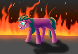 Size: 2388x1668 | Tagged: safe, artist:rand-dums, imported from derpibooru, oc, oc:burnout, oc:tracks, oc:wreckage, earth pony, fallout equestria, fallout equestria: redemption is magic, biker, conjoined, conjoined twins, crying, fire, raider, smiling, solo