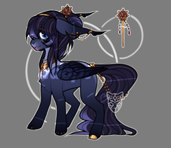 Size: 1200x1037 | Tagged: safe, artist:lastaimin, imported from derpibooru, oc, oc only, pegasus, pony, chibi, ear piercing, earring, female, gray background, hairband, hairpin, horseshoes, jewelry, mare, necklace, peytral, piercing, simple background, solo, tail jewelry