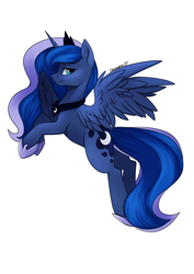 Size: 2894x4093 | Tagged: source needed, safe, artist:chickenbrony, artist:cottonaime, imported from derpibooru, princess luna, alicorn, pony, jewelry, looking at you, regalia, simple background, smiling, solo, white background