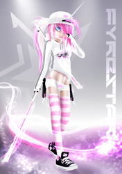 Size: 846x1200 | Tagged: safe, artist:lexifyrestar, imported from derpibooru, oc, oc only, oc:lexi fyrestar, human, candy, cap, clothes, converse, female, food, hat, hoodie, horn, humanized, humanized oc, katana, lollipop, midriff, ninja, ponysona, shoes, shorts, sneakers, socks, solo, striped socks, sword, thigh highs, weapon