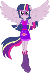 Size: 403x590 | Tagged: safe, artist:selenaede, artist:user15432, imported from derpibooru, twilight sparkle, alicorn, human, equestria girls, base used, boots, clothes, cutie mark, cutie mark on clothes, dress, element of magic, gloves, high heel boots, high heels, mask, motorcross, multicolored hair, pegasus wings, ponied up, purple dress, purple shoes, rainbow hair, rainbow power, rainbow power-ified, shoes, solo, superhero, superhero costume, twilight sparkle (alicorn), wings