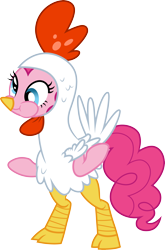 Size: 3000x4540 | Tagged: safe, artist:cloudy glow, artist:cloudyglow, imported from derpibooru, pinkie pie, earth pony, pony, luna eclipsed, animal costume, chicken dance, chicken pie, chicken suit, clothes, costume, nightmare night, silly, silly pony, simple background, solo, transparent background, vector