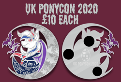 Size: 700x475 | Tagged: safe, artist:banoodle, imported from derpibooru, oc, oc:britannia (uk ponycon), bat pony, bat pony oc, bat wings, cape, clothes, design, enamel pin, moon, stars, ukponycon, wings