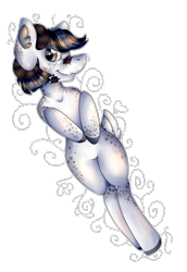 Size: 2452x3572 | Tagged: safe, artist:chazmazda, imported from derpibooru, oc, oc only, pony, art trade, bandaid, bandaid on nose, black and white, dots, eye shine, freckles, full body, fullbody, glow, glowing, grayscale, happy, highlight, highlights, hooves, horns, markings, monochrome, photo, plaster, shade, shading, shine, shiny eyes, simple background, smiling, solo, tail, transparent background, white