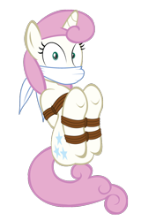 Size: 592x925 | Tagged: safe, artist:radiantrealm, edit, imported from derpibooru, twinkleshine, pony, unicorn, bondage, bound and gagged, cloth gag, damsel in distress, female, femsub, gag, kidnapped, mare, rope, rope bondage, simple background, solo, submissive, tied up, transparent background, underhoof