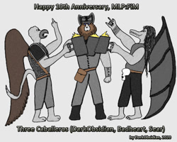 Size: 1000x800 | Tagged: safe, artist:darkobsidian, imported from derpibooru, oc, oc only, anthro, dragon, griffon, alcohol, anthro oc, badass, beer, clothes, dragon oc, griffon oc, happy birthday mlp:fim, mlp fim's tenth anniversary, uniform