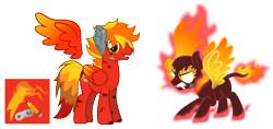 Size: 3021x1428 | Tagged: safe, artist:ragedox, imported from derpibooru, oc, oc only, oc:ragedox, hybrid, kirin, nirik, pegasus, pony, angry, cutie mark, doom, fire, male, mane of fire, metal, nirik oc, redraw, simple background, smiling, solo, transparent background, vector, wings