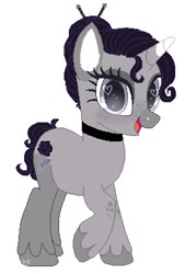 Size: 269x399 | Tagged: safe, imported from derpibooru, oc, oc only, pony, unicorn, choker, eyelashes, heart eyes, horn, raised hoof, simple background, smiling, solo, unicorn oc, unshorn fetlocks, white background, wingding eyes