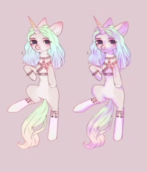 Size: 1700x2000 | Tagged: safe, imported from derpibooru, oc, oc only, pony, unicorn, duo, horn, purple background, simple background, unicorn oc