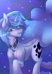 Size: 2480x3508 | Tagged: safe, artist:ellynet, imported from derpibooru, princess luna, alicorn, pony, ethereal mane, jewelry, looking at you, necklace, signature, solo, starry mane