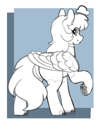 Size: 1048x1293 | Tagged: safe, artist:liefsong, imported from derpibooru, oc, oc only, oc:aisu, oc:aisuroma, pegasus, pony, monochrome, solo, underhoof, unshorn fetlocks