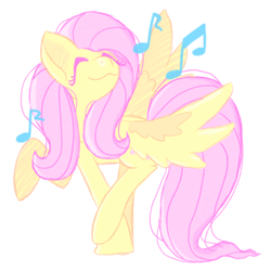 Size: 2048x2045 | Tagged: safe, artist:lillithenettix, imported from derpibooru, fluttershy, pegasus, pony, cute, eyes closed, female, high res, mare, music notes, shyabetes, simple background, solo, two toned wings, white background, wings