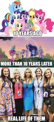 Size: 500x1118 | Tagged: safe, edit, edited screencap, screencap, applejack, fluttershy, pinkie pie, rainbow dash, rarity, spike, twilight sparkle, alicorn, dragon, earth pony, pegasus, pony, unicorn, the last problem, andrea libman, ashleigh ball, caption, cathy weseluck, image macro, mane seven, mane six, mlp fim's tenth anniversary, older, older applejack, older fluttershy, older mane seven, older mane six, older pinkie pie, older rainbow dash, older rarity, older spike, older twilight, princess twilight 2.0, tabitha st. germain, tara strong, text, twilight sparkle (alicorn), winged spike