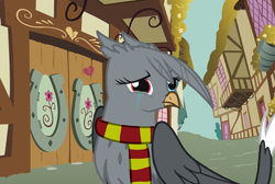 Size: 1890x1272 | Tagged: safe, artist:moonlightthegriffon, imported from derpibooru, oc, oc:moonlight(griffon), griffon, base used, clothes, crying, griffon oc, heartbreak, heterochromia, i miss he, missing accessory, ponyville, sad, scarf, teary eyes, vent art