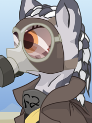 Size: 1281x1724 | Tagged: safe, artist:aaronmk, imported from derpibooru, zebra, equestria at war mod, clothes, coat, dreadlocks, gas mask, mask, vector