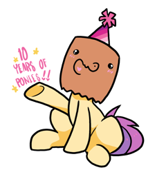 Size: 706x776 | Tagged: safe, artist:paperbagpony, imported from derpibooru, oc, oc:paper bag, happy birthday mlp:fim, hat, mlp fim's tenth anniversary, party hat, simple background, white background