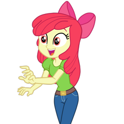 Size: 1836x1836 | Tagged: safe, artist:gmaplay, imported from derpibooru, apple bloom, equestria girls, equestria girls series, holidays unwrapped, spoiler:eqg series (season 2), spoiler:eqg specials, adorabloom, apple bloom's bow, belt, bow, clothes, cute, denim, hair bow, jeans, open mouth, open smile, pants, red hair, shirt, simple background, smiling, solo, t-shirt, the cider louse fools, transparent background, yellow skin