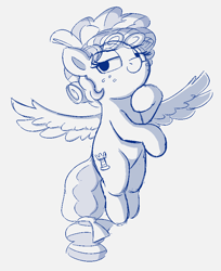 Size: 690x847 | Tagged: safe, artist:heretichesh, imported from derpibooru, cozy glow, pegasus, pony, bow, female, filly, freckles, hair bow, monochrome, sketch, smug, solo, tail bow, wings