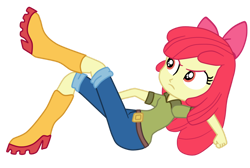 Size: 1280x862 | Tagged: safe, artist:gmaplay, imported from derpibooru, apple bloom, eqg summertime shorts, equestria girls, the canterlot movie club, spoiler:eqg specials, apple bloom's bow, boots, bow, hair bow, legs in air, shoes, simple background, solo, transparent background