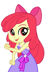 Size: 733x1129 | Tagged: safe, artist:gmaplay, imported from derpibooru, apple bloom, equestria girls, apple bloom's bow, bow, clothes, cute, dancing, dress, hair bow, simple background, sleeveless, solo, transparent background