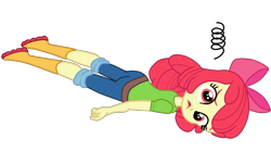 Size: 2944x1642 | Tagged: safe, alternate version, artist:gmaplay, imported from derpibooru, apple bloom, equestria girls, spoiler:eqg specials, apple bloom's bow, ass, bloom butt, boots, bow, butt, face down, hair bow, lying down, shoes, simple background, solo, transparent background