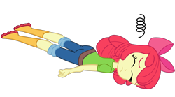 Size: 2944x1642 | Tagged: safe, alternate version, artist:gmaplay, imported from derpibooru, apple bloom, equestria girls, spoiler:eqg specials, apple bloom's bow, ass, bloom butt, boots, bow, butt, female, hair bow, knock out, mimir, shoes, simple background, sleeping, solo, transparent background