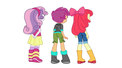 Size: 2560x1440 | Tagged: safe, artist:gmaplay, imported from derpibooru, apple bloom, scootaloo, sweetie belle, equestria girls, spoiler:eqg specials, ass, bloom butt, boots, butt, rear, rear view, scootabutt, shoes, simple background, solo, transparent background
