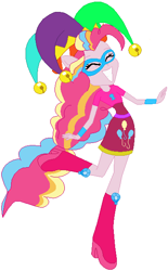 Size: 381x616 | Tagged: safe, artist:selenaede, artist:user15432, imported from derpibooru, pinkie pie, human, equestria girls, base used, boots, clothes, cutie mark, cutie mark on clothes, dress, element of laughter, eyes closed, hat, high heel boots, high heels, mask, multicolored hair, pink dress, pink shoes, ponied up, rainbow hair, rainbow power, rainbow power-ified, shoes, simple background, solo, superhero, superhero costume, white background